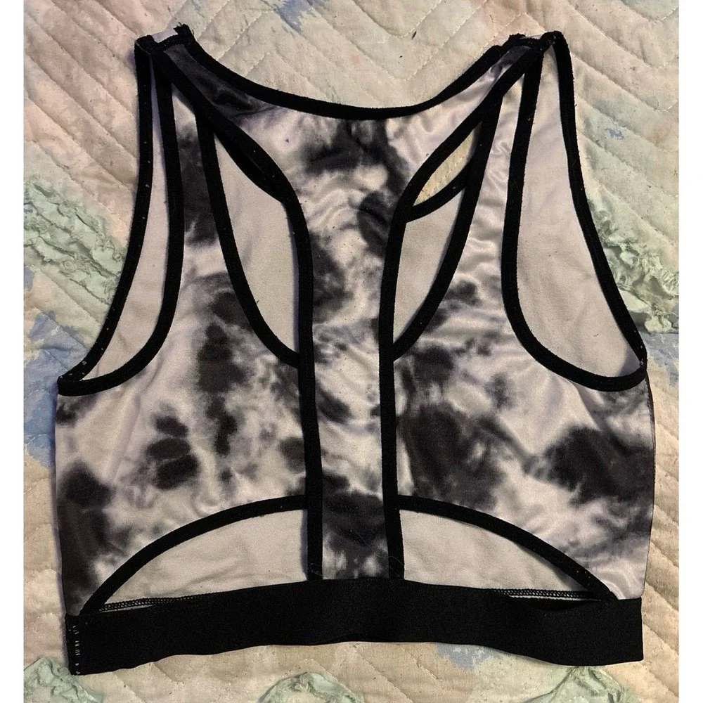 Justice Oh So Soft Black & White Tie Dye Longline Sports Bra, Girls XL/38‎